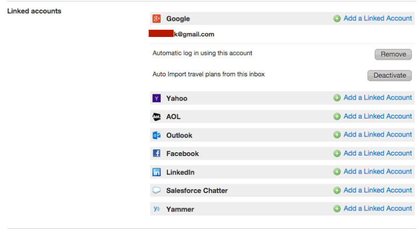 tripit - linked email